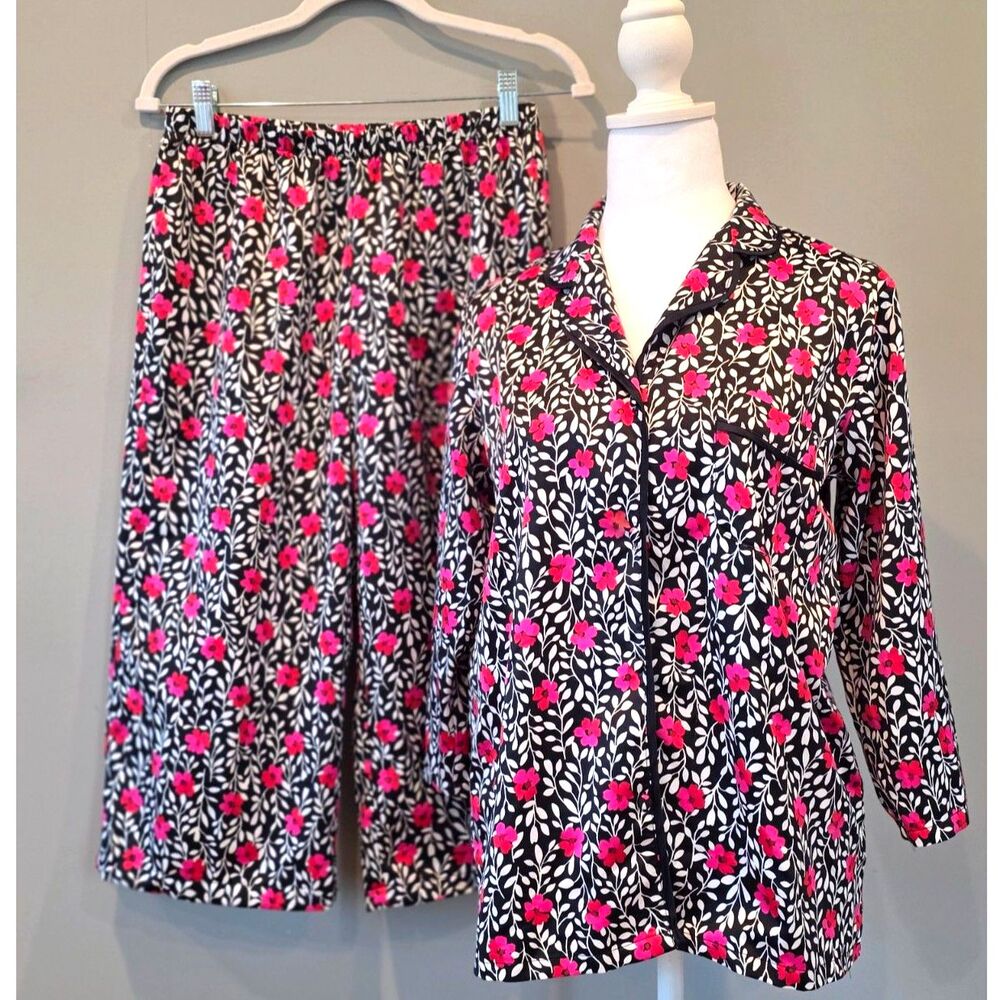 Kate Spade 2 Piece Pajama Lounge Set SM Cropped Floral Casual Resort Wear EUC